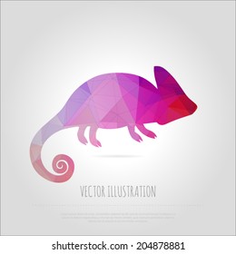 Vector art multicolored polygonal illustration chameleon isolated. Contemporary spectrum creativity mosaic lizard design element. Abstraction animal trendy.