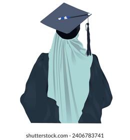 vector art of a Muslim female student wearing a hijab with a cum laude degree wearing vector clothes