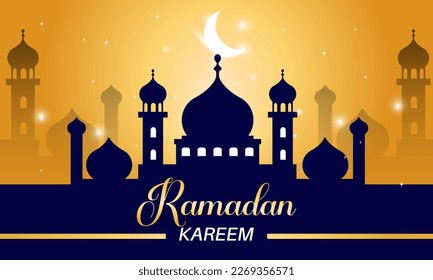 Vector art of Muslim holy month Ramadan with mosque silhouette.