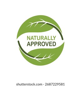 Vector art of naturally approved logo, featuring green leaves in a circle shape design