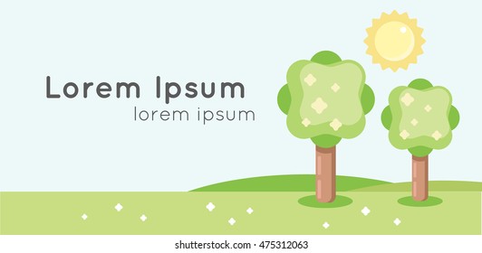 Vector art of nature. Lawn and trees. Flat style. Cute design.