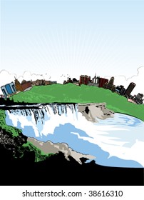 Vector art of Niagara Falls and Buffalo, New York.