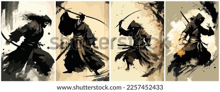 Vector Art of ninjutsu japanese painting . Template of Illustration Graphic Modern Pop Art Poster and Cover of Sticker and Collage Cartoon Watermark Abstract Vector