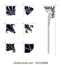 Vector Art Nouveau Floral Elements For Print And Design.