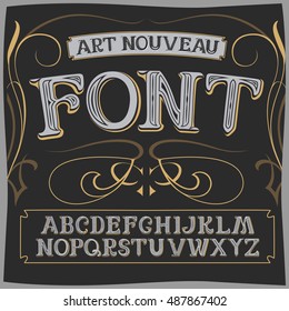 Vector Art Nouveau Label Font On A Dark Backround. Label Font.