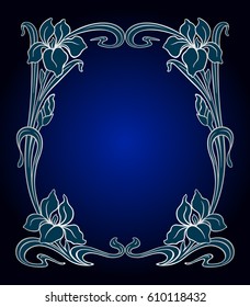 Vector art nouveau vintage background with iris for design invitation card, packing, booklet, print.