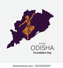 Vector Art of Odisha Foundation Day with Odisha Map and a Odissi Dancer symbolizing the rich culture of Odisha.