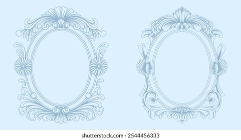 Vector art ornamental motif frames for wedding monogram. Vintage-style oval frame in a classic Baroque or Rococo style.