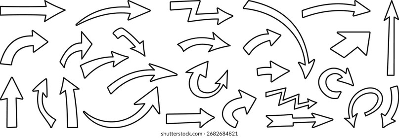 Arte vectorial de flechas de contorno en varios estilos y direcciones