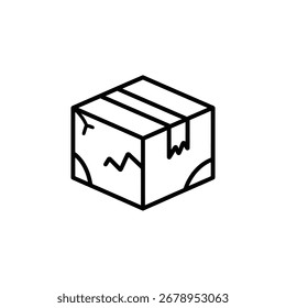 Arte vectorial del icono de contorno de una caja de cartón dañada Ilustración vectorial de icono de línea