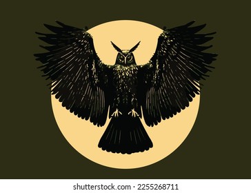 Vector art of an owl in black and white