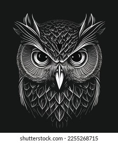 Vector art of an owl in black and white