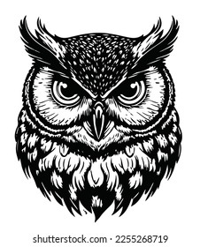 Vector art of an owl in black and white