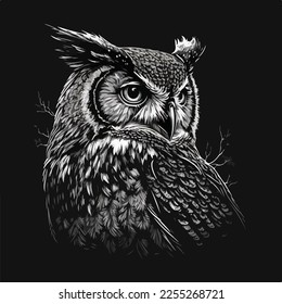 Vector art of an owl in black and white