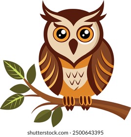 a vector art Owl sitting on a tree branch