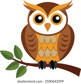 a vector art Owl sitting on a tree branch