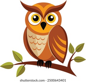 a vector art Owl sitting on a tree branch