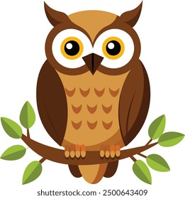 a vector art Owl sitting on a tree branch