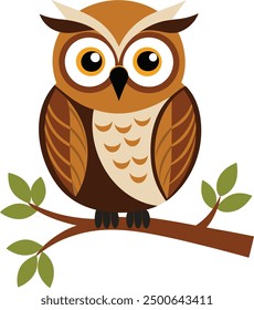 a vector art Owl sitting on a tree branch