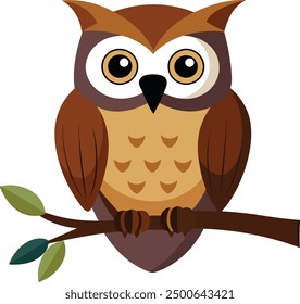 a vector art Owl sitting on a tree branch