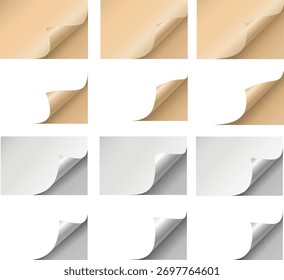 Vector art of page corner curl effect, showing a folded paper edge with shadow	
