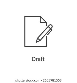 Vector art of a pen is shown writing on a document labeled draft