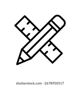 Vector art of pencil and ruler for drawing and measuring tool line icon vector illustration