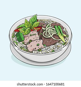 Vector Art Of Pho In Vietnam. Traditional Noodle Bowl In Vietnam. Pho Bo In Hanoi