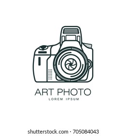 Vector art photo camera icon. Flat cartoon isolated illustration on a white background. Logo brand concept for photo studio