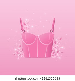 Arte vectorial con sujetador superior rosado con hierbas.