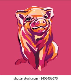 vector art pink pig, funny piggy