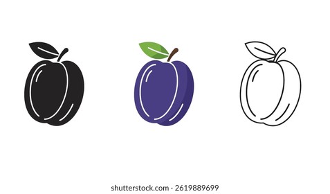 Vector Art Plum Icon Set With Color And Outline Styles
