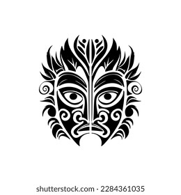 Vector art of a Polynesian god mask in black and white for tattooing.