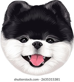 Vector art of Pomeranian head puppy two colors smiling dog smiling drawing