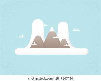 Vector art poster with dark concept. Isolated Mountains in the clouds. Graphic image with gradient. Illustration is great for notebook or book cover, web banner with creation atmosphere. 