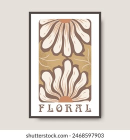 Vector art poster illustration with abstract hand drawn flowers and lettering isolated on light background. Floral modern design for greeting card print, flyer, banner, invitation template
