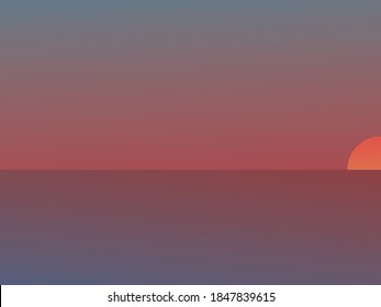  Vector art poster with minimalistic concept. A simple image of Sunset in the ocean by evening. Graphic image with gradients. Illustration is great for notebook or book cover, web banner with creation
