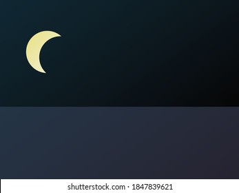 Vector art poster with minimalistic concept. A simple image of Moon in the ocean by night. Graphic image with gradients. Illustration is great for notebook or book cover, web banner with creation atmo