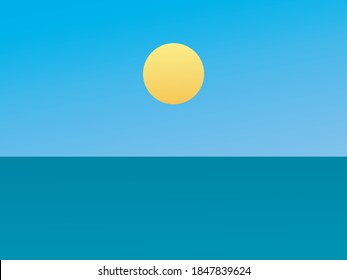 Afiche artístico vectorial con concepto minimalista. Una simple imagen del sol en el mar cada día. Imagen gráfica con gradientes. La ilustración es excelente para portada de cuaderno o libro, banner web con ambiente de creación.
