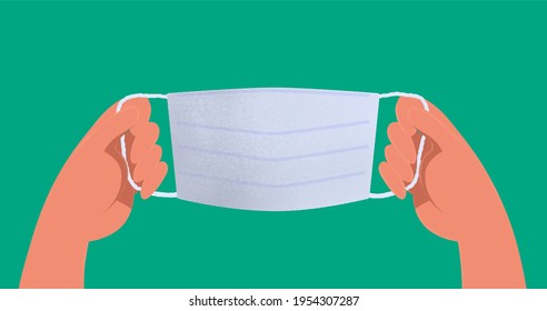 vector art of POV of hand holding a mask