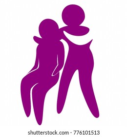 Vector art of a purple humanoid figure comforting another figure.  Each figure is its own vector  Individual figures and set also available.  Transparent background in vector file.