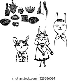 the vector art of rabbit  and food design for card 