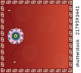 Vector art of Raksha Bandhan festival card, beautiful floral design rakhi colored by cotton candy, bright bevy blue, corn color. falu red with vermilion color background with UP maroon color border.