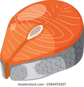 Vector art of a raw salmon steak slice