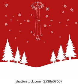 vector art. red background christmas theme with white silhouette of fir tree 