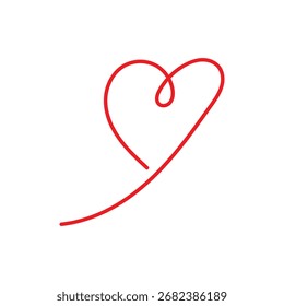 Vector art of red heart shape drawn with a single line