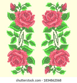 ornamento de rosas rojas de arte vectorial