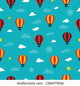 Vector Art Retro Air Balloon Background Seamless Pattern