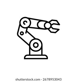 Vector art of robotic arm icon, representing automation and industry line icon vector illustration