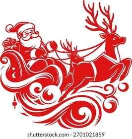 Vector art of santa claus in a sleigh pulled by reindeer